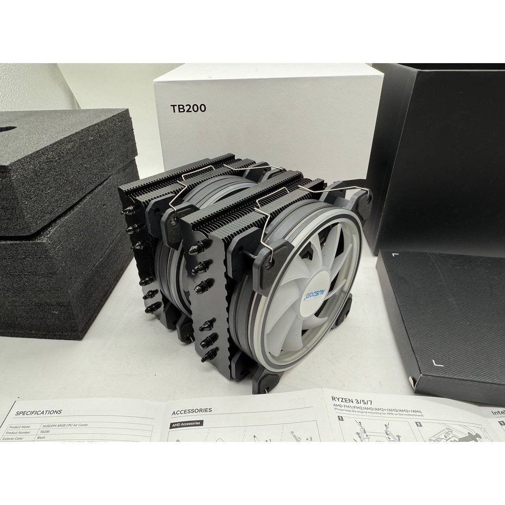 AUSDOM TB200 ARGB CPU Air Cooler Dual 120mm PWM Fans Heat Pipes Black - Picture 3 of 9